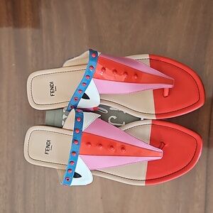 Fendi Roma colorful leather sandal Size 9 1/2 made on Italy